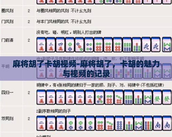 麻将胡了卡胡视频-麻将胡了,卡胡的魅力与视频的记录 麻将胡了卡胡视频-麻将胡了,卡胡的魅力与视频的记录
