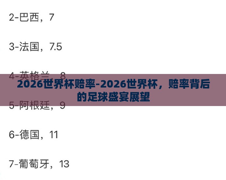 2026世界杯赔率-2026世界杯，赔率背后的足球盛宴展望
