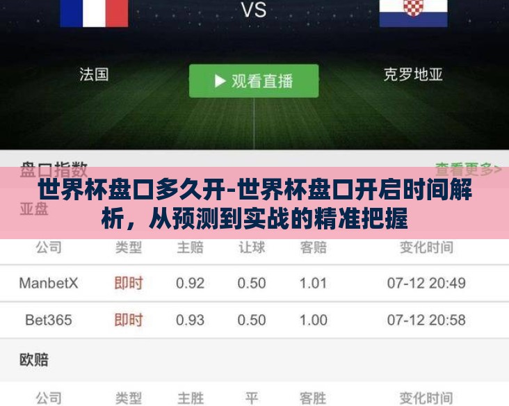 世界杯盘口多久开-世界杯盘口开启时间解析，从预测到实战的精准把握