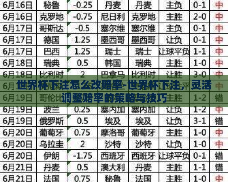 世界杯下注怎么改赔率-世界杯下注，灵活调整赔率的策略与技巧