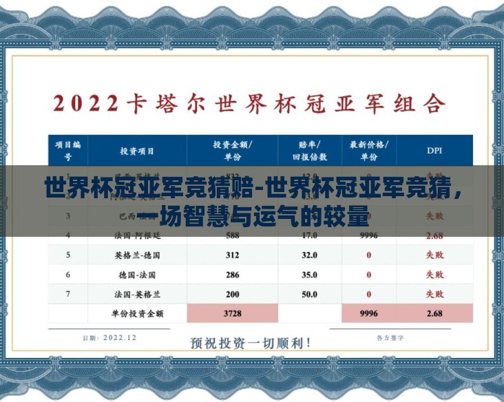 世界杯冠亚军竞猜赔-世界杯冠亚军竞猜，一场智慧与运气的较量